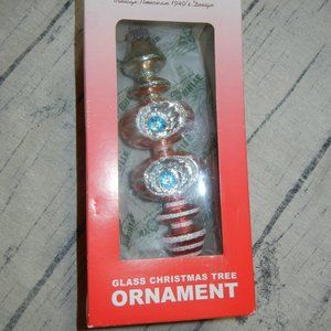 "Shiny Brite Radko Reflector Ball Xmas FINAIL Ornament Pink Blue WEST ELM NEW"